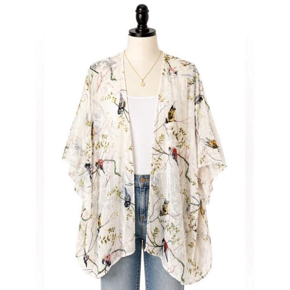 Bird & Branch Sheer Velvet Burnout Kimono Ivory Multi One Size S-XXL - Picture 1 of 14